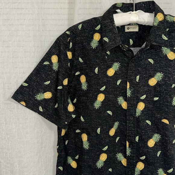 HAGGAR XXL Black Ivory Pineapple Lime Short Sleeve Button Front Shirt - Picture 3 of 10